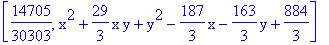 [14705/30303, x^2+29/3*x*y+y^2-187/3*x-163/3*y+884/3]